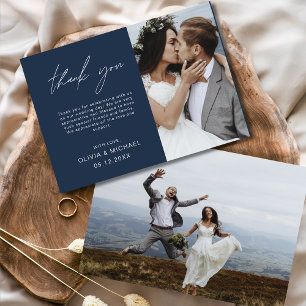 Navy Blue Wedding Dank je wel Foto Minimalistische Bedankkaart