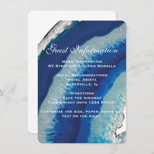 Navy Blue Wedding Details Info Kaart | Agaat (Voorkant / Achterkant)