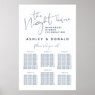 Navy Blue, Wedding Dinner Guest Seating Charts Poster