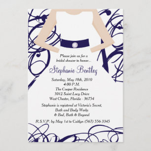 Navy Blue Wedding Dress Bridal Shower Kaart