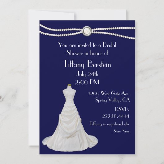 Navy Blue Wedding Dress Bridal Shower Kaart (Voorkant)
