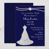 Navy Blue Wedding Dress Bridal Shower Kaart (Voorkant / Achterkant)