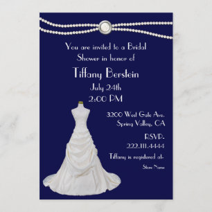 Navy Blue Wedding Dress Bridal Shower Kaart