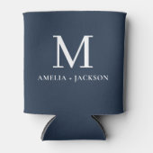 Navy Blue Wedding Favoriet Monogram Naam Hart Blikjeskoeler (Voorkant)