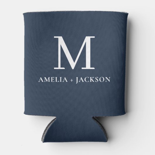 Navy Blue Wedding Favoriet Monogram Naam Hart Blikjeskoeler (Voorkant)