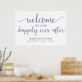Navy Blue Wedding, gelukkig ooit na welkomstteken Poster (Keuken)