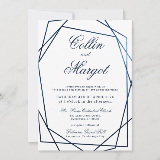 Navy Blue Wedding Geometric Lijst Aankondiging (Voorkant)