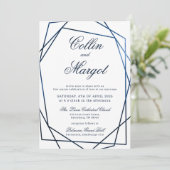 Navy Blue Wedding Geometric Lijst Aankondiging (Staand voorkant)