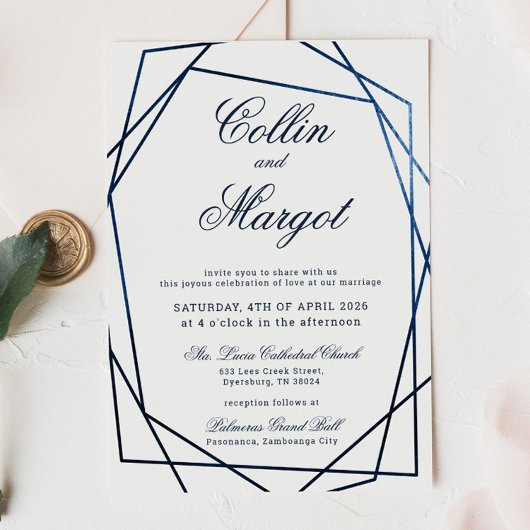 Navy Blue Wedding Geometric Lijst Aankondiging