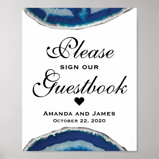 Navy Blue Wedding Guestbook | Agate Poster (Voorkant)