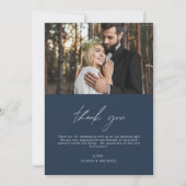 Navy Blue Wedding Handgeschreven Dank u 2 foto's Bedankkaart (Achterkant)
