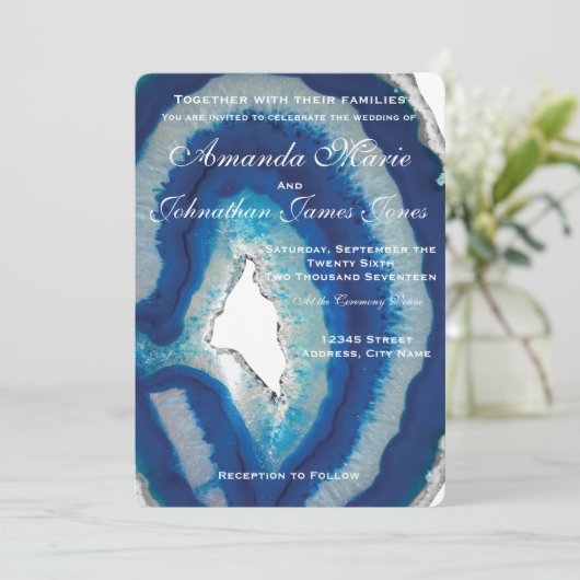 Navy Blue Wedding Invitation | Elegant Agate Kaart (Staand voorkant)