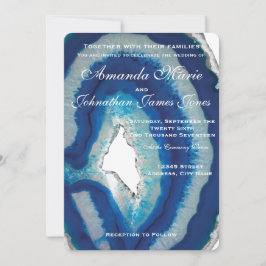 Navy Blue Wedding Invitation | Elegant Agate Kaart