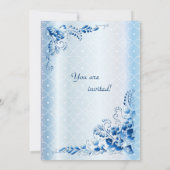 Navy Blue Wedding Invitation on Lace Ice-blue Kaart (Achterkant)