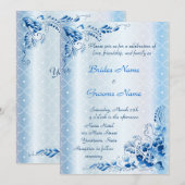 Navy Blue Wedding Invitation on Lace Ice-blue Kaart (Voorkant / Achterkant)