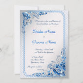 Navy Blue Wedding Invitation on styled Silver Kaart (Voorkant)