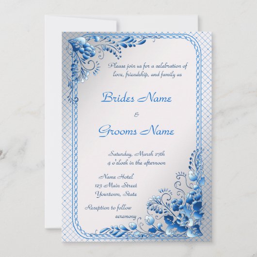 Navy Blue Wedding Invitation on styled Silver Kaart (Voorkant)