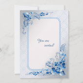 Navy Blue Wedding Invitation on styled Silver Kaart (Achterkant)