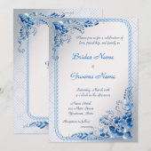 Navy Blue Wedding Invitation on styled Silver Kaart (Voorkant / Achterkant)