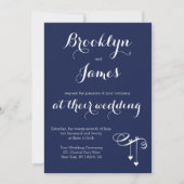 Navy Blue Wedding Invitting Hearts Kaart (Voorkant)