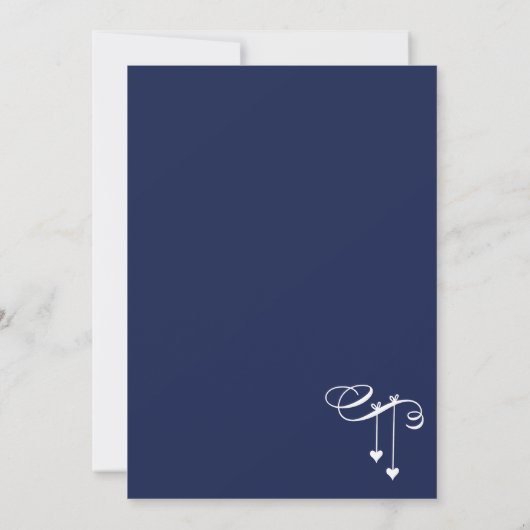 Navy Blue Wedding Invitting Hearts Kaart (Achterkant)