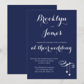 Navy Blue Wedding Invitting Hearts Kaart (Voorkant / Achterkant)