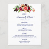 Navy blue Wedding Menu-bloemen, wit gebergte (Voorkant)