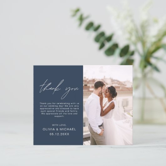 Navy Blue Wedding Minimalist Bedankt Kaarten (Staand voorkant)