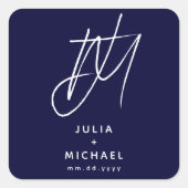 Navy Blue Wedding Monogram Square Sticker (Voorkant)