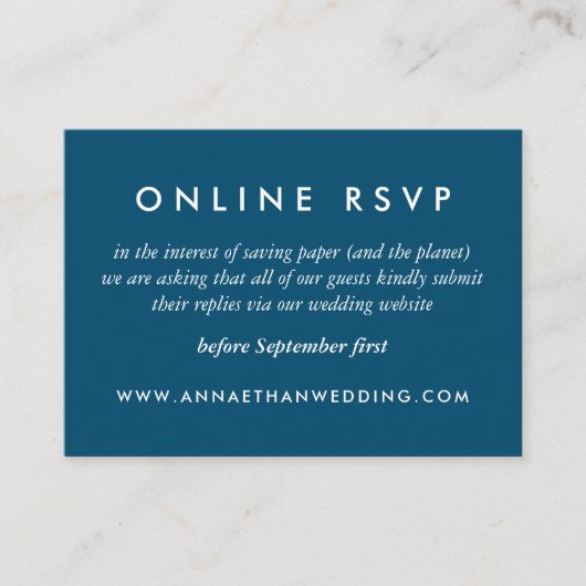 Navy Blue Wedding Online RSVP-kaart Informatiekaartje (Voorkant)