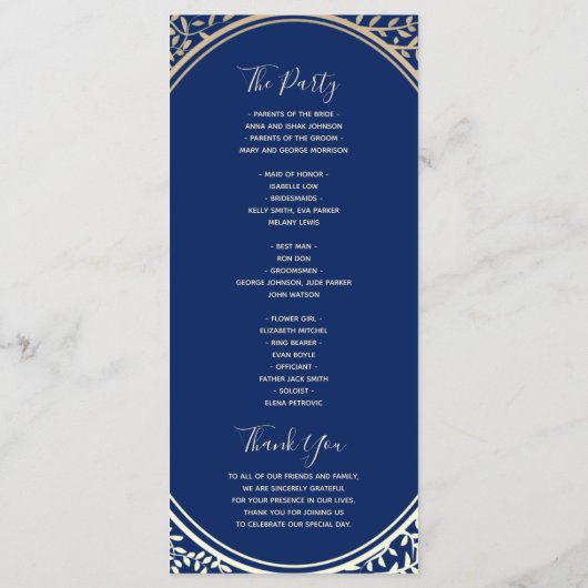 Navy Blue Wedding Programmakaart (Achterkant)
