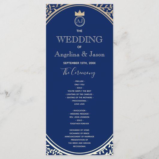 Navy Blue Wedding Programmakaart (Voorkant)