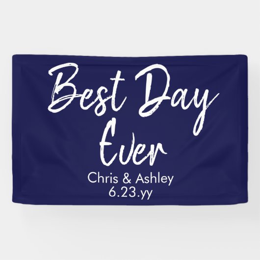 Navy Blue Wedding Receptie Decor Beste Dag Ooit Spandoek (Horizontaal)