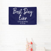 Navy Blue Wedding Receptie Decor Beste Dag Ooit Spandoek (Insitu)