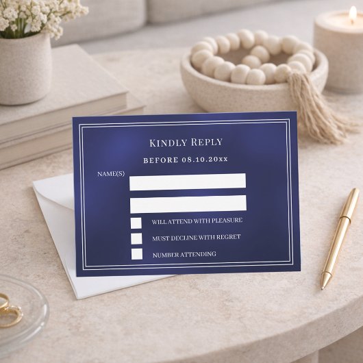 Navy blue wedding response RSVP Notitiekaartje
