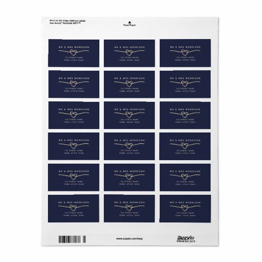 Navy Blue Wedding Return-adres Etiket (Full Sheet)