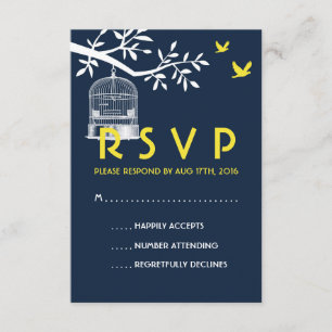 Navy Blue Wedding RSVP Kaart vogelkooi