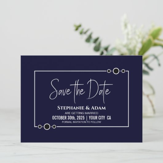 Navy Blue Wedding Save the Date (Staand voorkant)