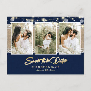 Navy Blue Wedding Save the Date Photo Briefkaarten