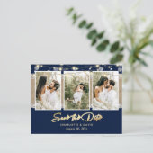 Navy Blue Wedding Save the Date Photo Briefkaarten (Staand voorkant)