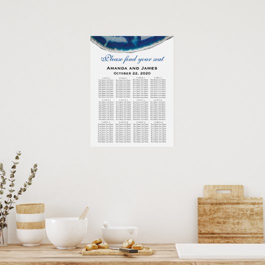 Navy Blue Wedding Seating Chart | Agate Poster (Keuken)