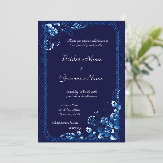 Navy Blue Wedding Uitnodiging (Staand voorkant)