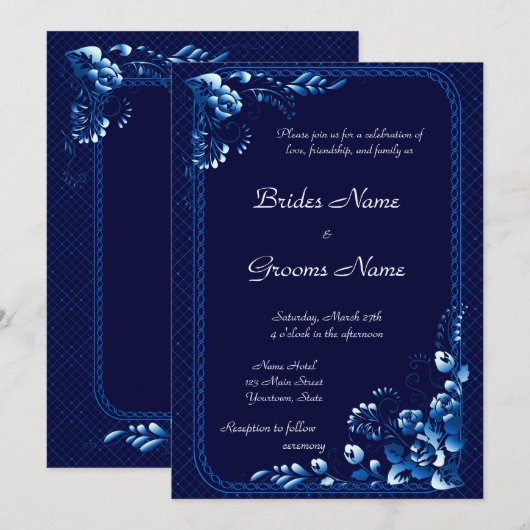 Navy Blue Wedding Uitnodiging (Voorkant / Achterkant)