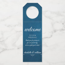 Navy Blue Wedding Welcome Bottle Hanger Label