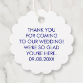 Navy Blue Wedding Welcome Gift Label voor hotelgas (Achterkant)