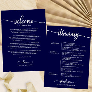 Navy Blue Wedding Welcome Itinerary Letter Kaart