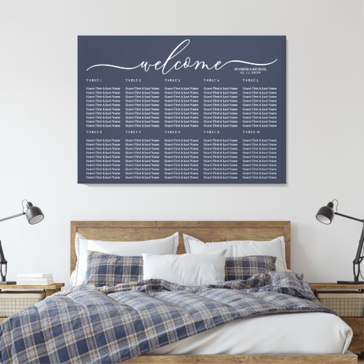 Navy Blue Wedding Welcome Seing Table Numbers Canvas Afdruk (Insitu (Slaapkamer))