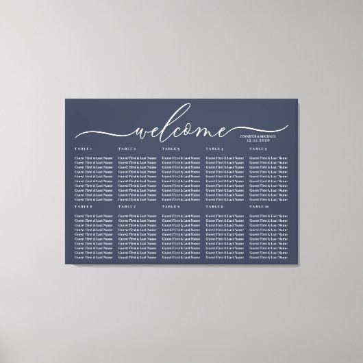 Navy Blue Wedding Welcome Seing Table Numbers Canvas Afdruk (Voorkant)
