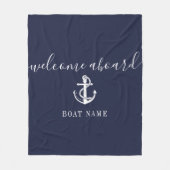 Navy Blue Welcome Aboard Nautical Anchor Boat Name Fleece Deken (Voorkant)
