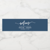 Navy Blue Welcome Lettering Custom Wedding Waterfles Etiket (Enkel label)